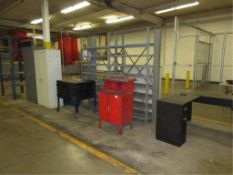 Shop Cabinets. Lot (9pcs) Shop Cabinets & Shelves. HIT# 2179094. Loc: main floor. Asset Located at