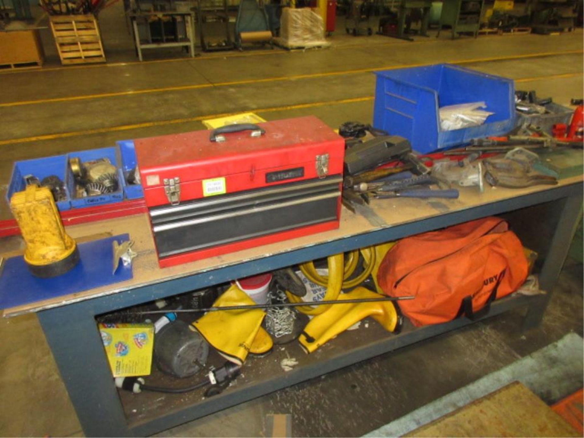 Shop Tools. Lot Assorted Shop Tools, includes tool box, hammers, mallets, solder guns, bottle jacks,