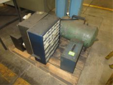 Shop Equipment. Lot Shop Equipment, includes parts drawers & portable air tank, all on one pallet.