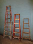 Shop Ladders. Lot (3) Assorted Shop Ladders, includes: (1) 8' fiberglass, (1) 6' fiberglass & (1) 5'