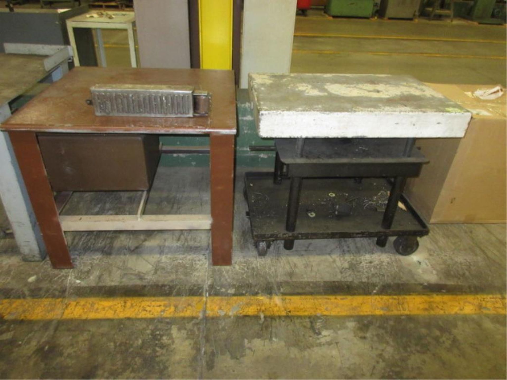 Shop Tables. Lot (7pcs) Heavy Duty Steel Shop Tables. HIT# 2179043. Loc: main floor. Asset Located - Image 2 of 5
