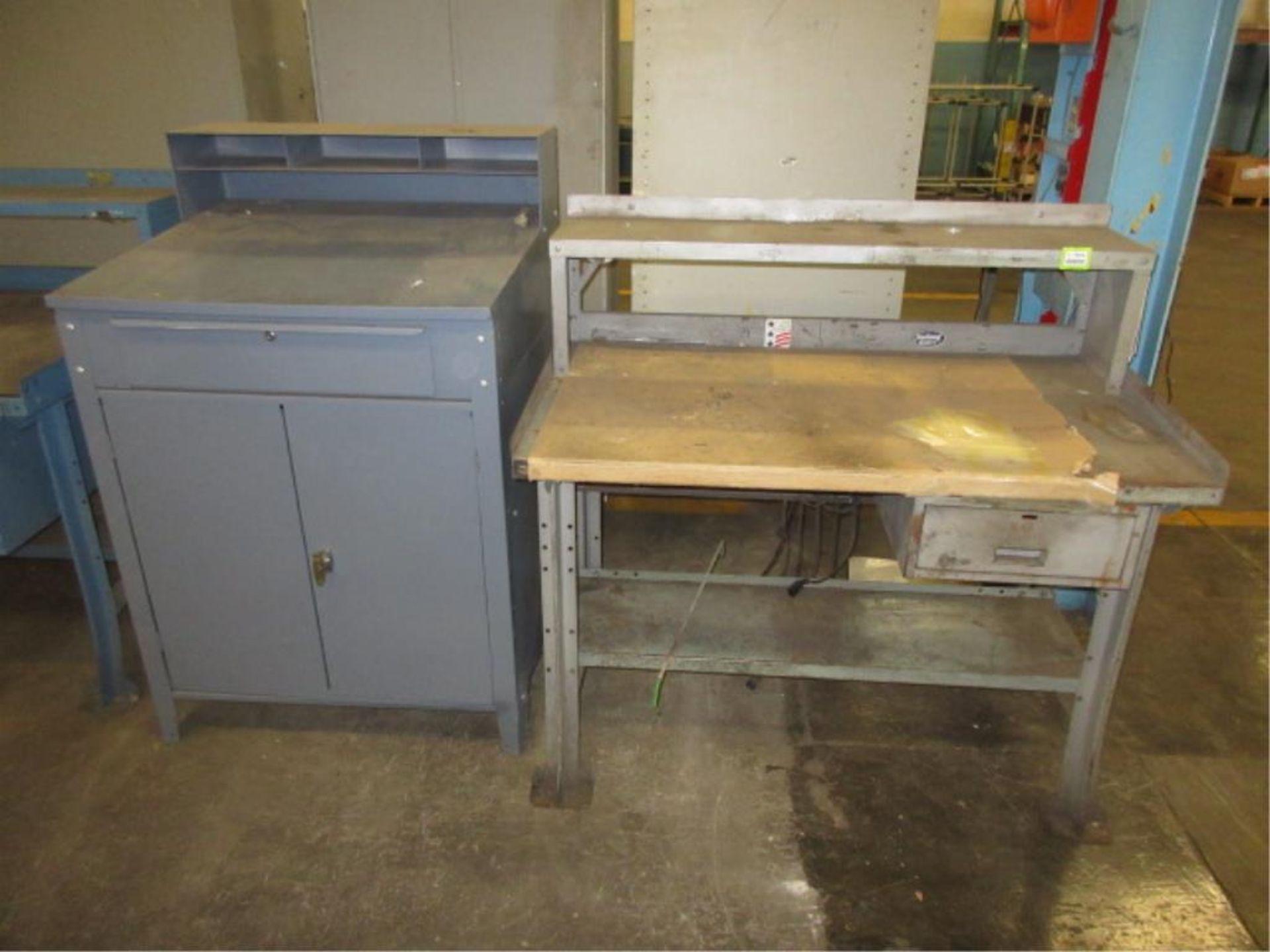 Shop Furniture. Lot (6pcs) Shop Furniture, includes (3) workbenches & (3) cabinets. HIT# 2179040. - Image 2 of 6