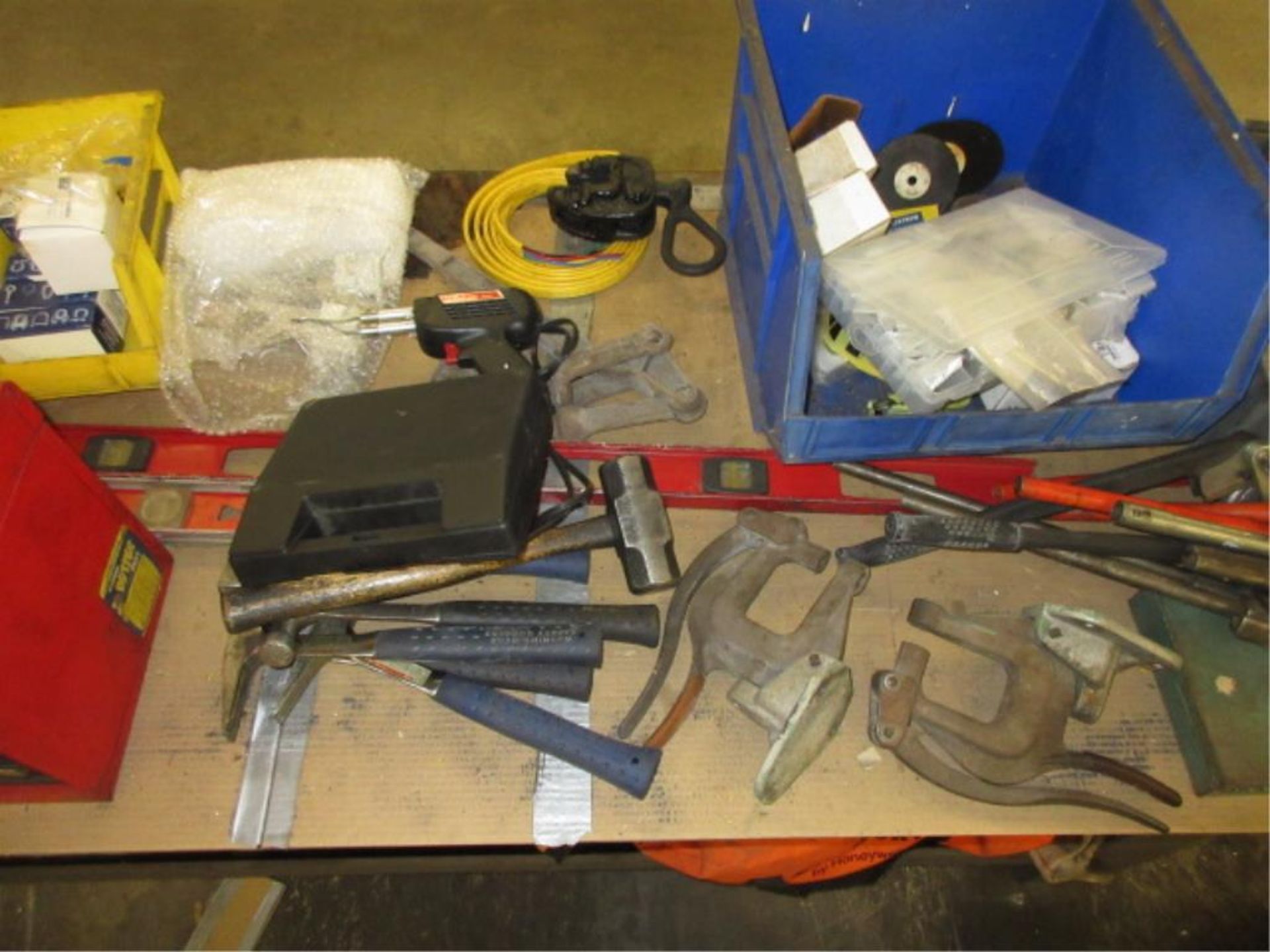 Shop Tools. Lot Assorted Shop Tools, includes tool box, hammers, mallets, solder guns, bottle jacks, - Image 3 of 8