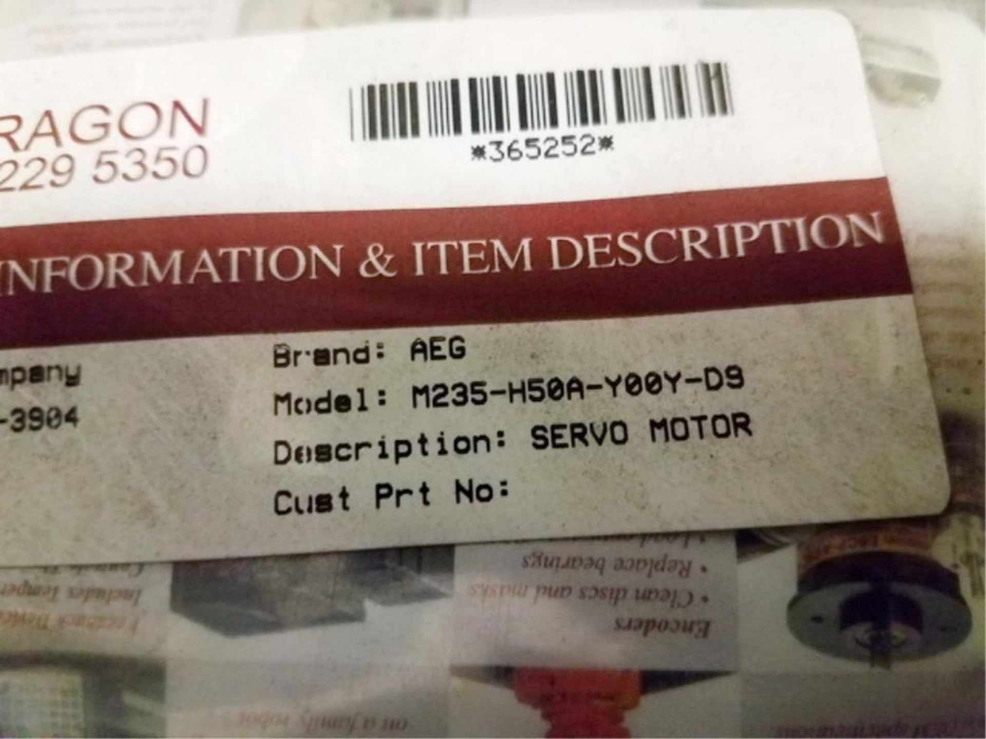 Servo Motor. AEG M235-H50A-Y00Y-D9 Servo Motor. HIT# 2179907. Loc: warehouse. Asset Located at 430 - Image 3 of 3