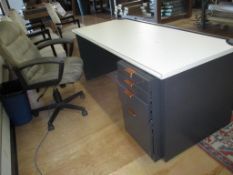 Office Desk with 4 Drawer Cabinet and Caster Chair. HIT# 2174425. Back Production 2nd Floor. Asset