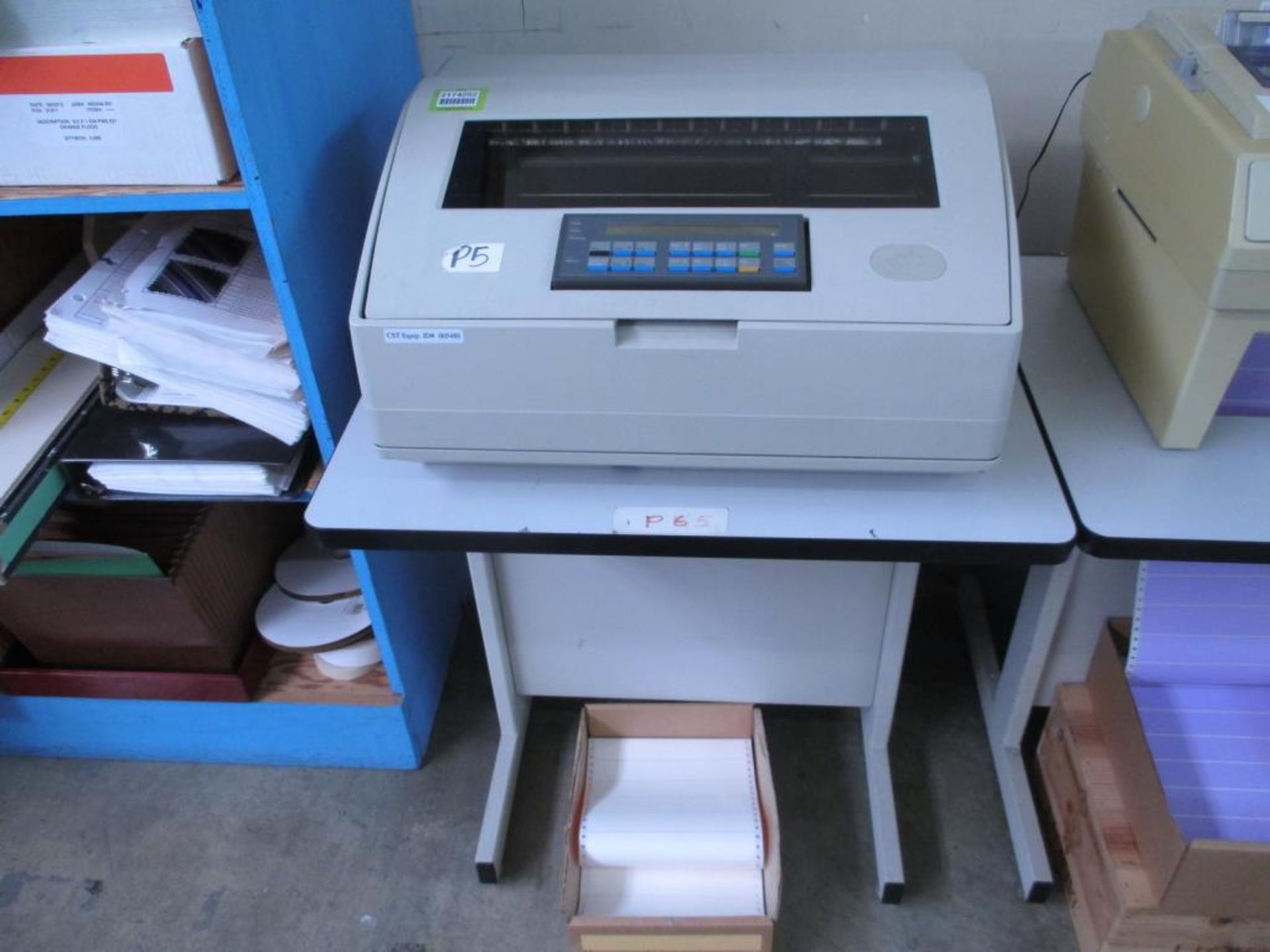 Line Matrix Printer. IBM 6400-P50 Line Matrix Printer, 500 LPM with Printer Stand. HIT# 2174252.