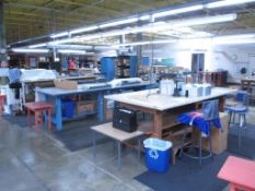 Tables with Stools. Lot: (3) Tables (1) 10' x 4' x 3', (1) 10' x 4' x 33", (1) 105" x 4' x 4',