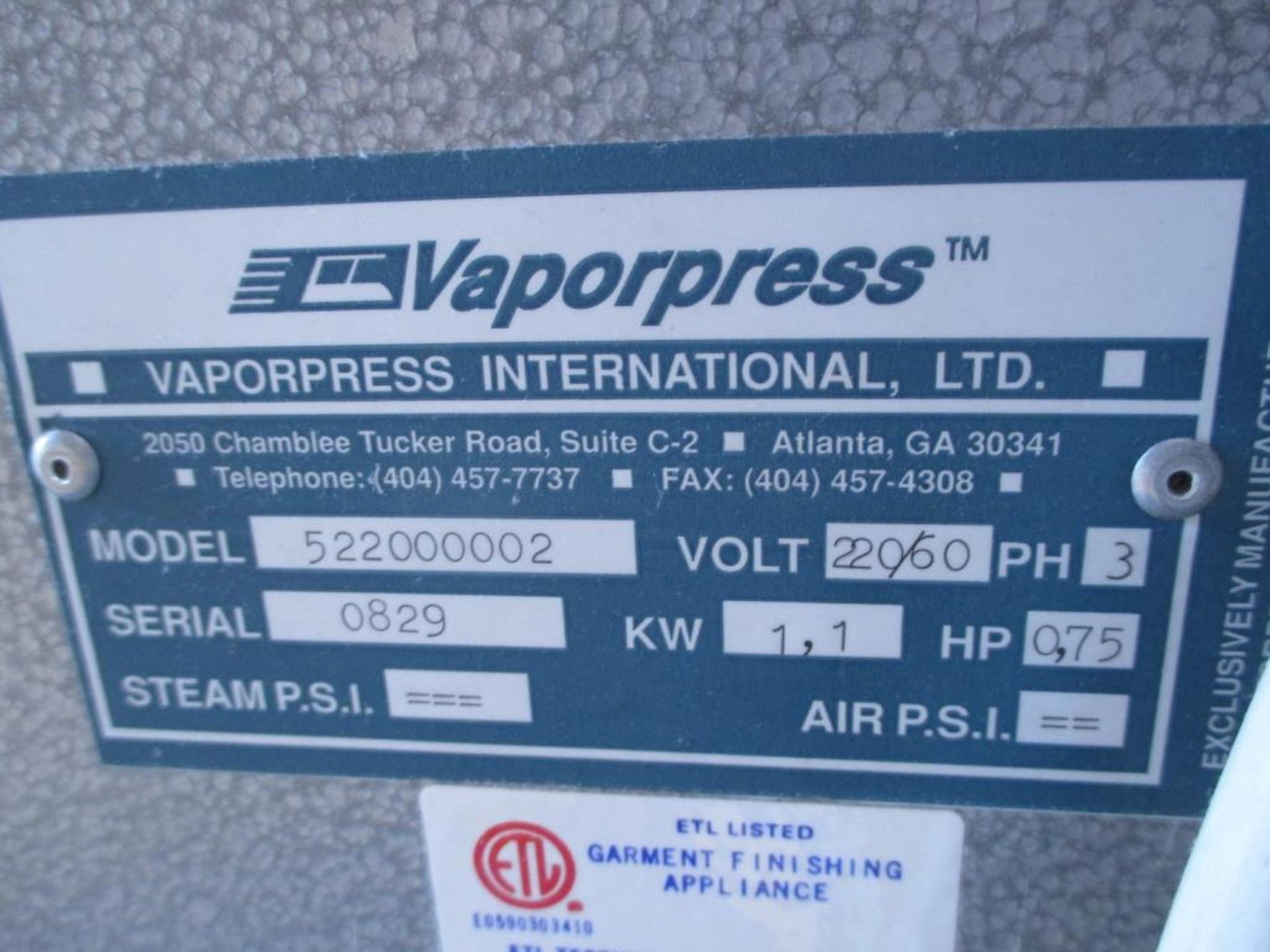 Iron Press Board. Vaporpress 522000002 Iron Press Board with Pacific Steam model PSE-5E Iron. SN# - Image 4 of 7