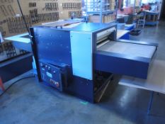 Fusing Press Machine. Glenro Fusing Press Machine, approx. 2' x 30"W Infeed Belt and Outfeed Belt.