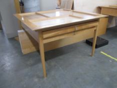 Wood Display Table with Drawers and Slide Out Board. HIT# 2174400. Back Production Line Basement.