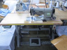 Double Needle Sewing Machine. Juki LH-515 Double Needle Sewing Machine, Motor, Pedal and Table. HIT#