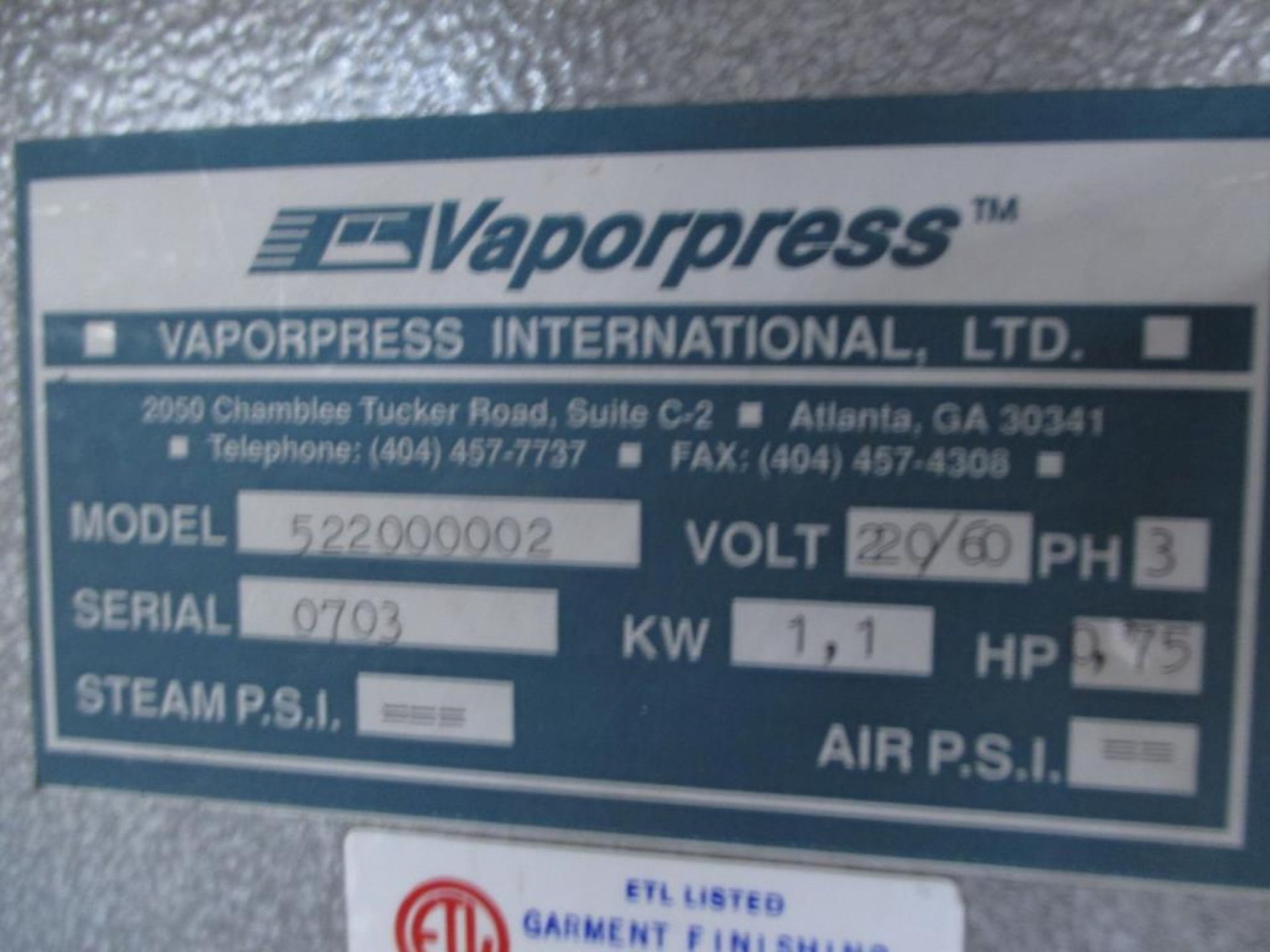 Iron Press Board. Vaporpress 522000002 Iron Press Board with Pacific Steam model PSE-5E Iron. SN# - Image 3 of 6