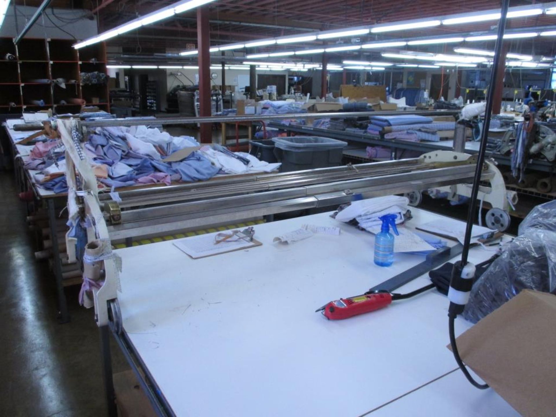 Fabric Cutting Table with Rollers. Fabric Cutting Table (28' x 67"W) with (2) Mobile Fabric Rollers, - Image 6 of 9