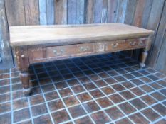 Antique Wood Table with Drawers, 8' x 40" x 32"H. HIT# 2174394. Front Lobby. Asset Located at 2901
