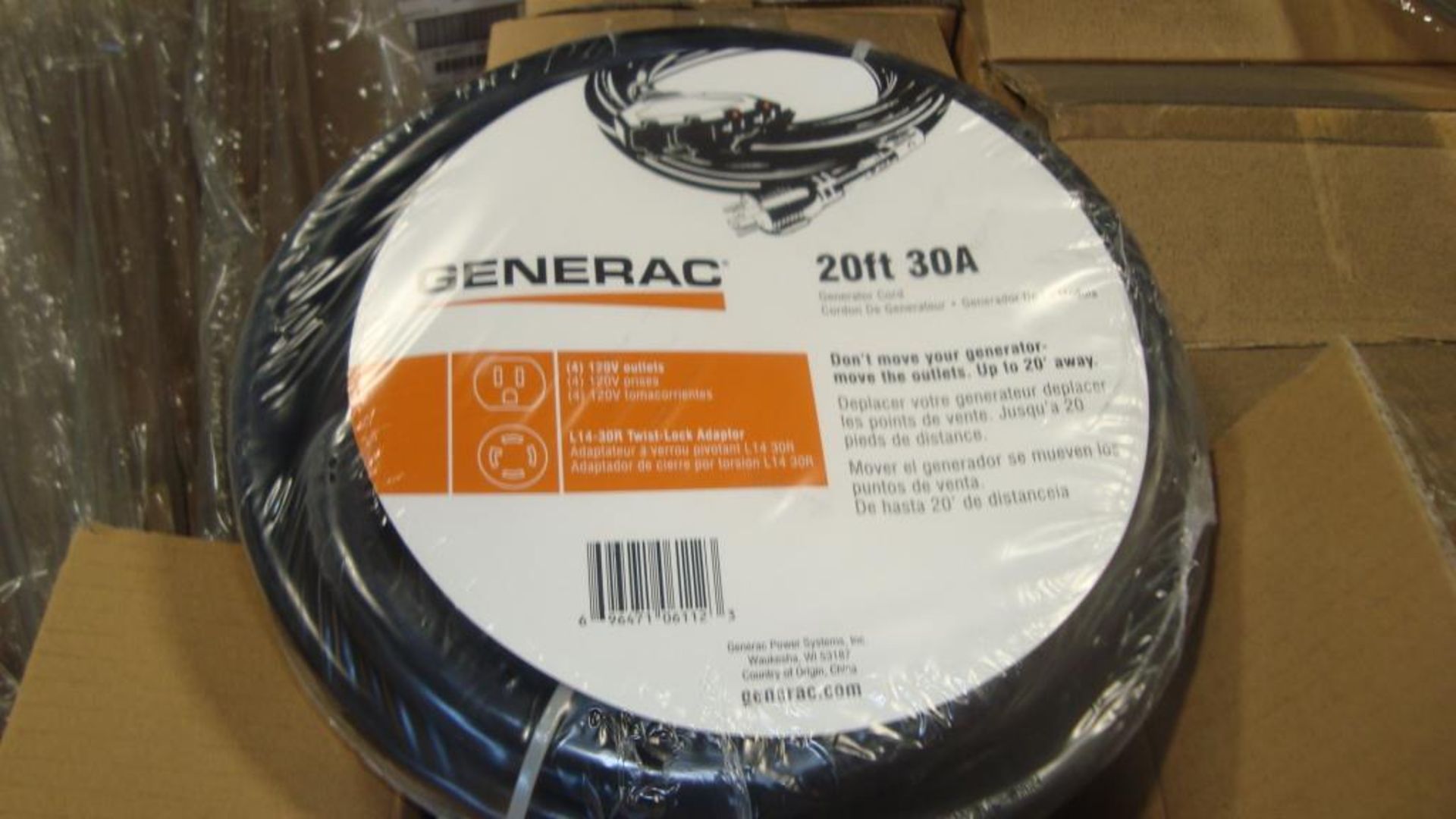 Extension Cords. Lot: 90 Total (45 Boxes -2 ea.) Generac pn# 0061121-1 20ft, 30A Power - Image 2 of 8