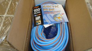 Extension Cords. Lot: 90 Total (30 Boxes -3 ea.) Prime Wire & Cable pn# LT630835 Arctic Blue 100 ft.