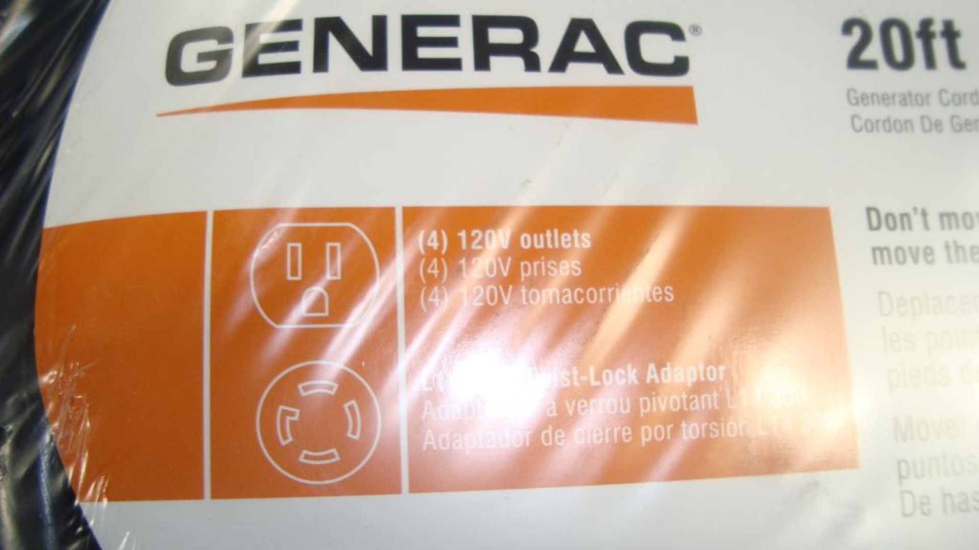 Extension Cords. Lot: 90 Total (45 Boxes -2 ea.) Generac pn# 0061121-1 20ft, 30A Power - Image 3 of 8