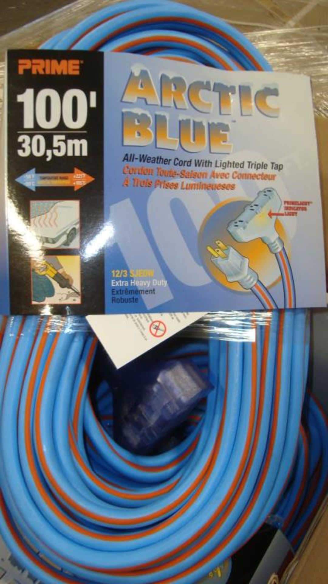 Extension Cords. Lot: 87 Total (29 Boxes - 3 ea.) Prime Wire & Cable pn# LT630835 Arctic Blue 100 - Image 2 of 9