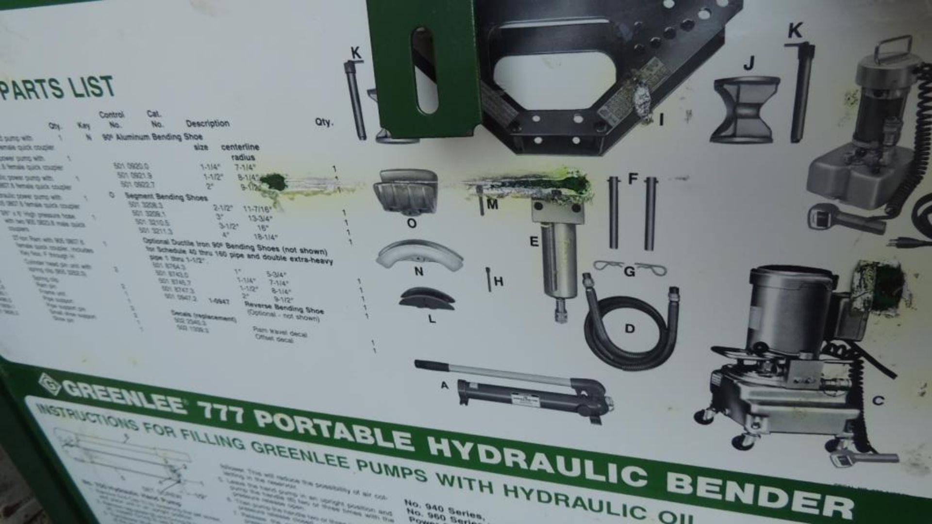 Greenlee 777 Bender; 1 1/2" to 4" also Greenlee No. 570 portable fish tape blower. HIT# 2226754. - Image 8 of 10