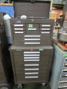 Kennedy Tool Box with contents; 10 drawer top box & 8 drawer with Rollaway cabinet, with contents,