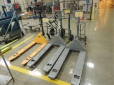 Multiton Pallet jack; Lot: (2) Multiton 5000lb one in need of repair, (2) Hercules 600lb, (2) barrel