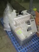 Lab Accessories; Lot: Assorted Plastic Scoops, Funnels & Vial Stands. HIT# 2088833. Loc: 403-1