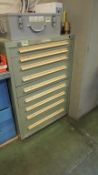 Equipto Cabinet / contents; (9) drawers total eight drawers have elbows and fittings for the