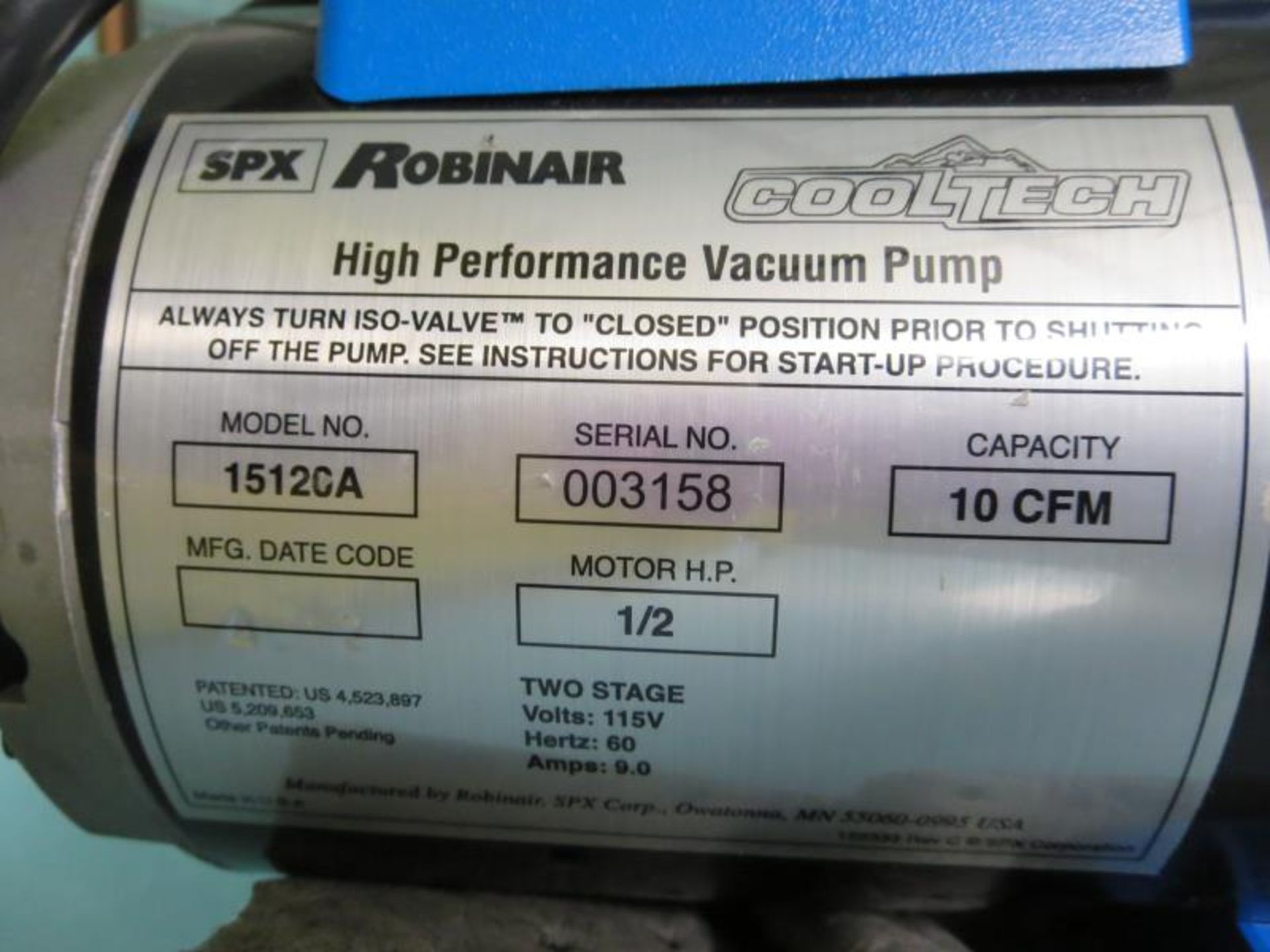 Robin Air 1512CA A/C Vacuum Pump; High Performance Vacuum Pump. SN# 3158. HIT# 2123623. Loc: 1101- - Image 3 of 3