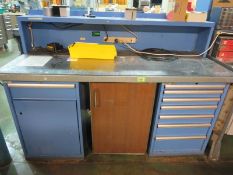 Work Bench; with 7 drawers & 1 cabinet 28" x 72". contents not included. HIT# 2123593. Loc: 1101-1