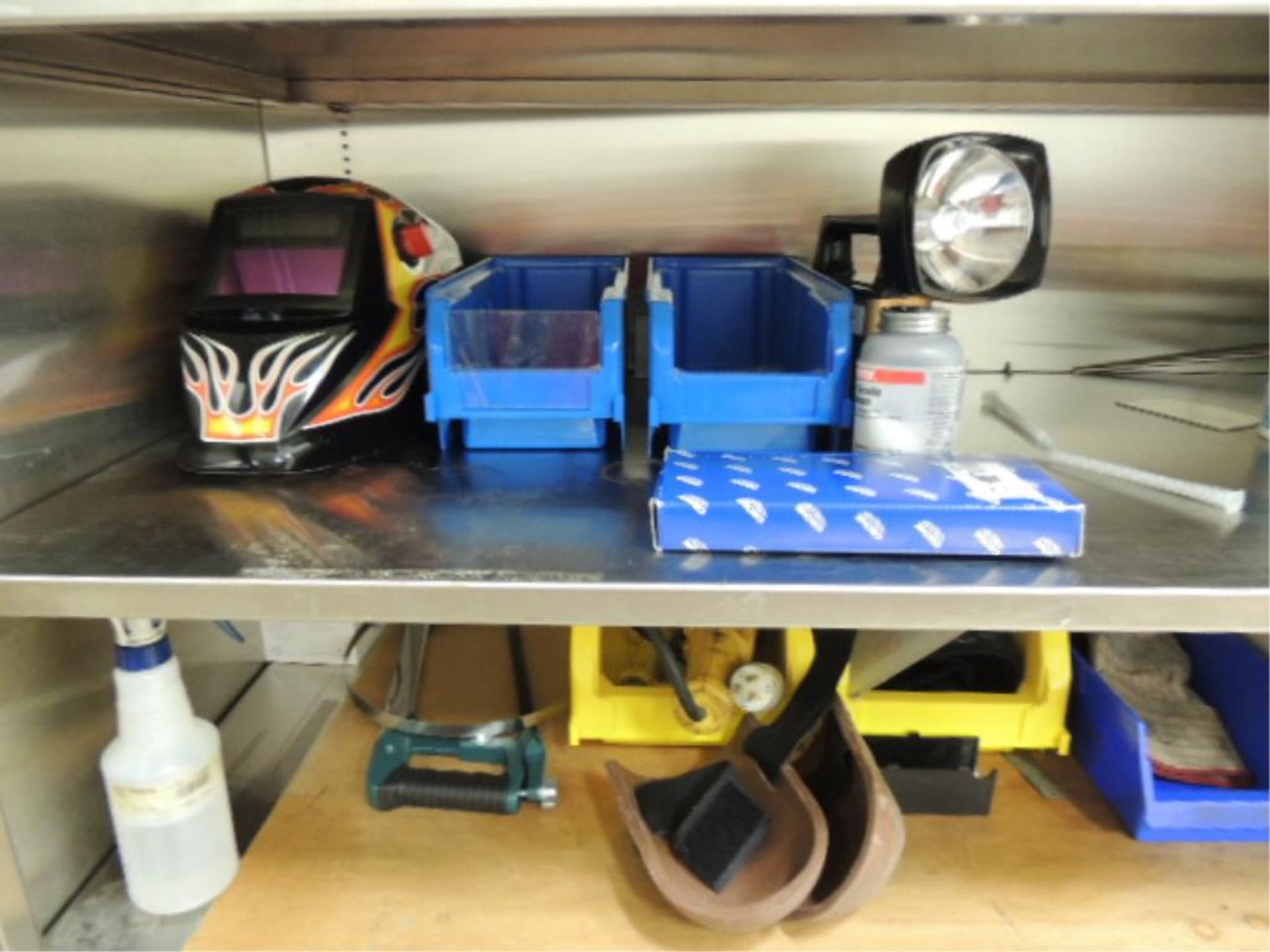 Storage cabinets; 47"x24"x80", SS two door and contents, air hoses, welding shield, Ridgid 3+6" - Image 4 of 10