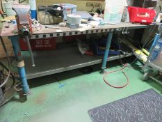 Welding Table; Approx: 38" x 98" x 32", 1/4" top plate. 5" vise contents on table not included.