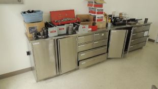 Cabinet; Lot: (2) SS cabinets 22"x36"x72 with 6 drawers and 2 doors includes contents, steel