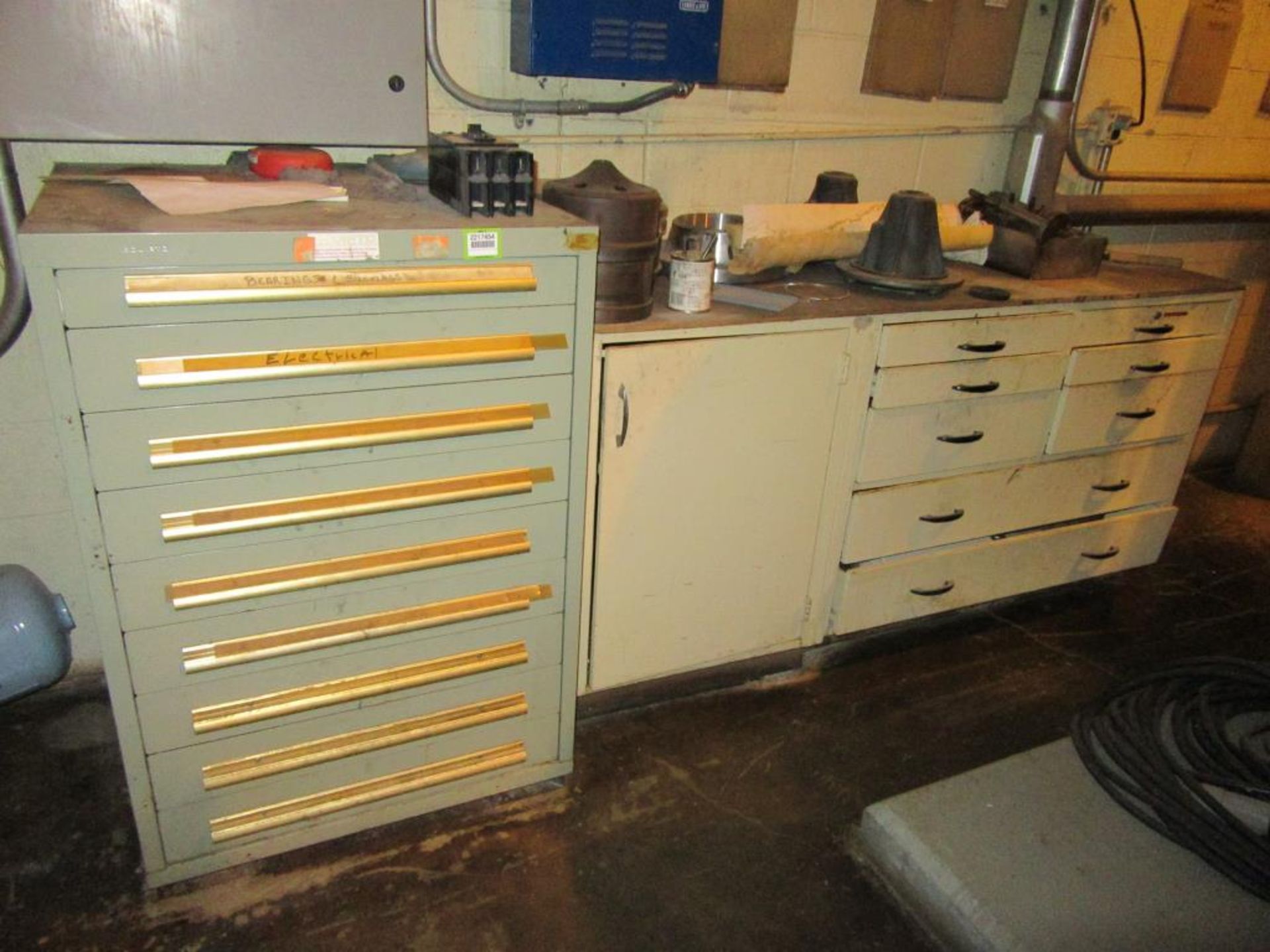 Parts Cabinet; Lot: (2 Items), Consisting of: (1) Equipto 9-Drawer Parts Cabinet 44"H x 30"L x 28"W