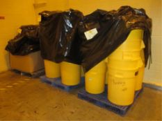 Brute Trash Cans; Lot: (approx. 50) 30-Gallon Yellow Trash Cans with Lids. HIT# 2222980. Loc: B25-