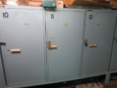 Vidmar Cabinets & Contents; Lot (Qty 3) Vidmar Cabinets with assorted door handles & Parts, Gauges,
