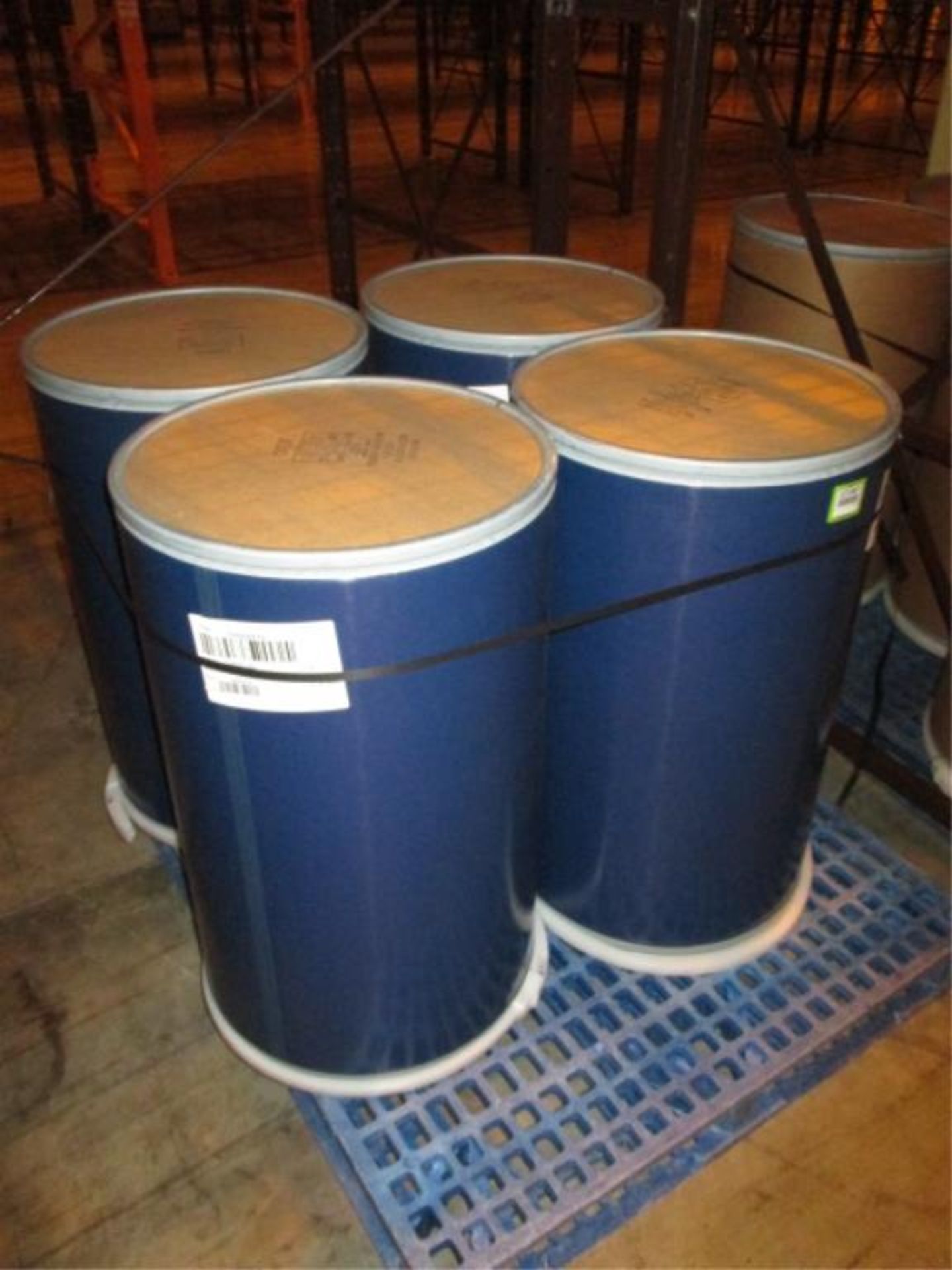 Fiber Drums; Lot: (4) 35-Gallon Low Shed Fiber Drums. HIT# 2223007. Loc: B25-Row17 Asset Located at