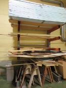 10' Cantilever Racks; 2 uprights, 4 - 36" arms each with contents, saw horses, 2" foam, misc. HIT#