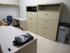 Office Furniture; Lot Contents of 4 Offices, 5-5 Drawer Later File Cabinets, 6 desks, 1-Cubical