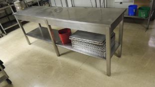 Kitchen Eqp. Tables; Lot: Total four SS tables, (1) 96"x24"x36", (1) 120"x30"x35" w/ over head rack