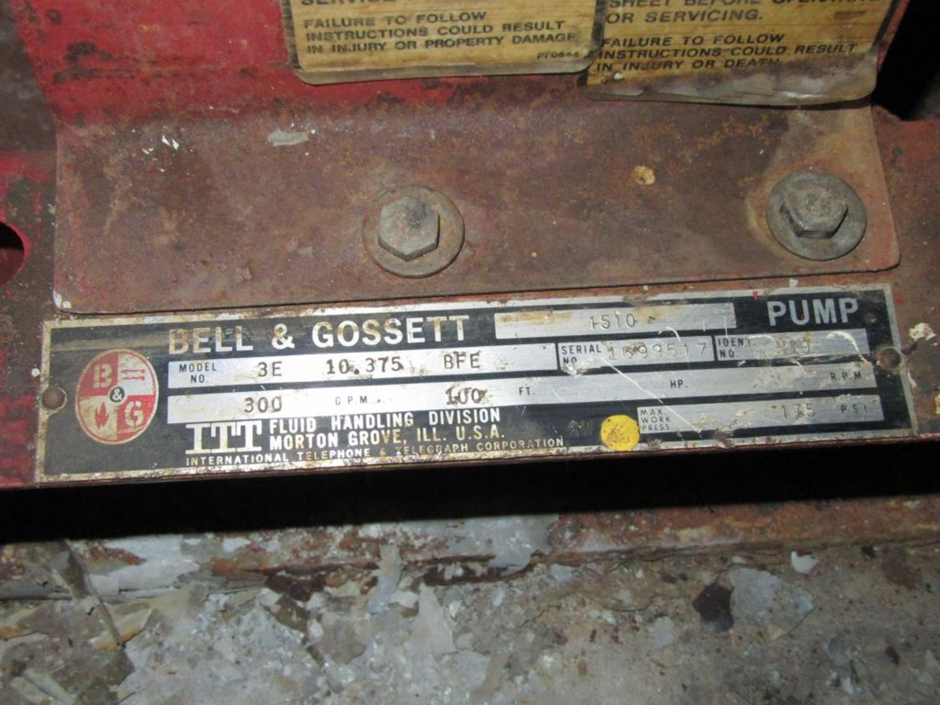 Bell & Gossett 3E Pump & Motor; 300 GPM Pump, Imp. Dia. 10.375, 175 PSI with Lincoln 15 HP Motor - Image 2 of 3