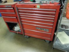 Craftsman Tool box; rolling tool box, 11 drawer w/ vise, and contents, DeWalt cordless sander 18v w/