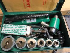 Greenlee 7506 Hydraulic Knock out set; with 767 hand pump, & Model 7307 Knock out punch set. HIT#
