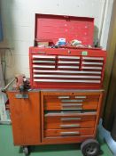 Tool Box & Contents; 10 drawer top box & 8 drawer with bottom cabinet & 5 drawer side cabinet on