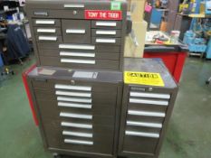 Kennedy Tool Box with contents; 10 drawer top box & 8 drawer with Rollaway cabinet, and 5 drawer