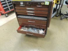 Tool box; rolling tool box 7 drawer w/ contents, end wrenches, cutters, saw, hammers, nuts and