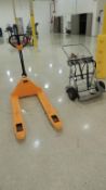 Global Pallet jack & cart; Lot: (1) Global 5500lb pallet jack, (1) gas cart w/ gauges. HIT# 2226622.