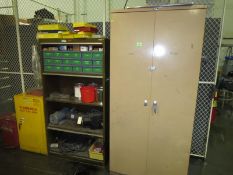 Cabinets & Contents; Lot (Qty 4) (1) 2 door cabinet, (1) 4 Shelf cabinet, (1) Small flammable