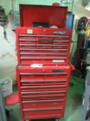 Tool Box & Contents; Waterloo 9 drawer top & 9 drawer rollaway Tool Box with contents, Wrenches,