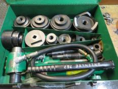 Greenlee 7310 Hydraulic Knock out set; 3" to 5". with Hydraulic Pump. HIT# 2123684. Loc: 1013. Asset