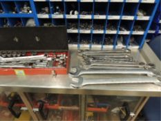 Proto Williams Tools; Lot: End wrenches up to 1 11/16" plus sockets and tool box. HIT# 2192631. Loc: